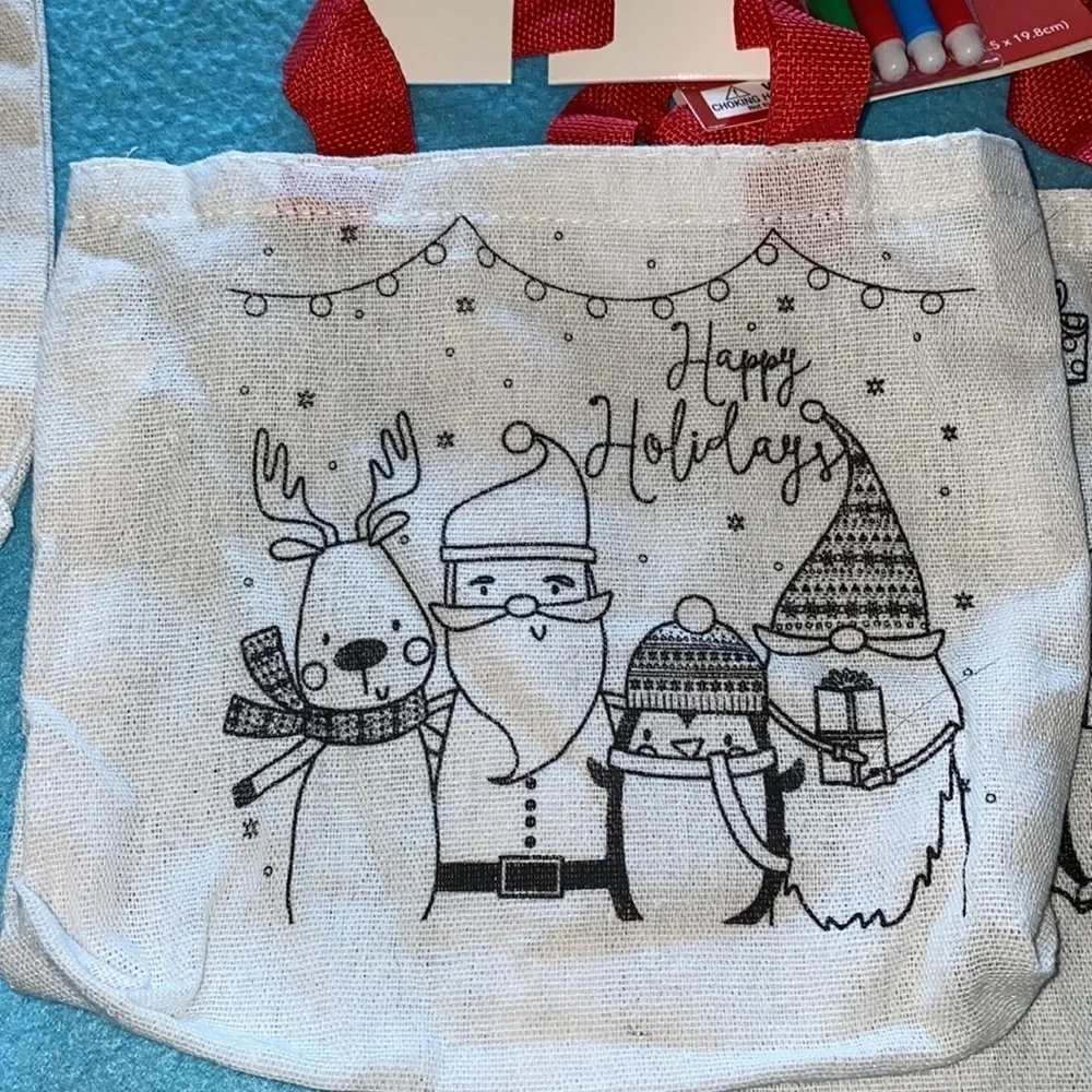 CHRISTMAS HOUSE DIY Tote bag with non-toxic markers 8.5” X 7.8” NEW